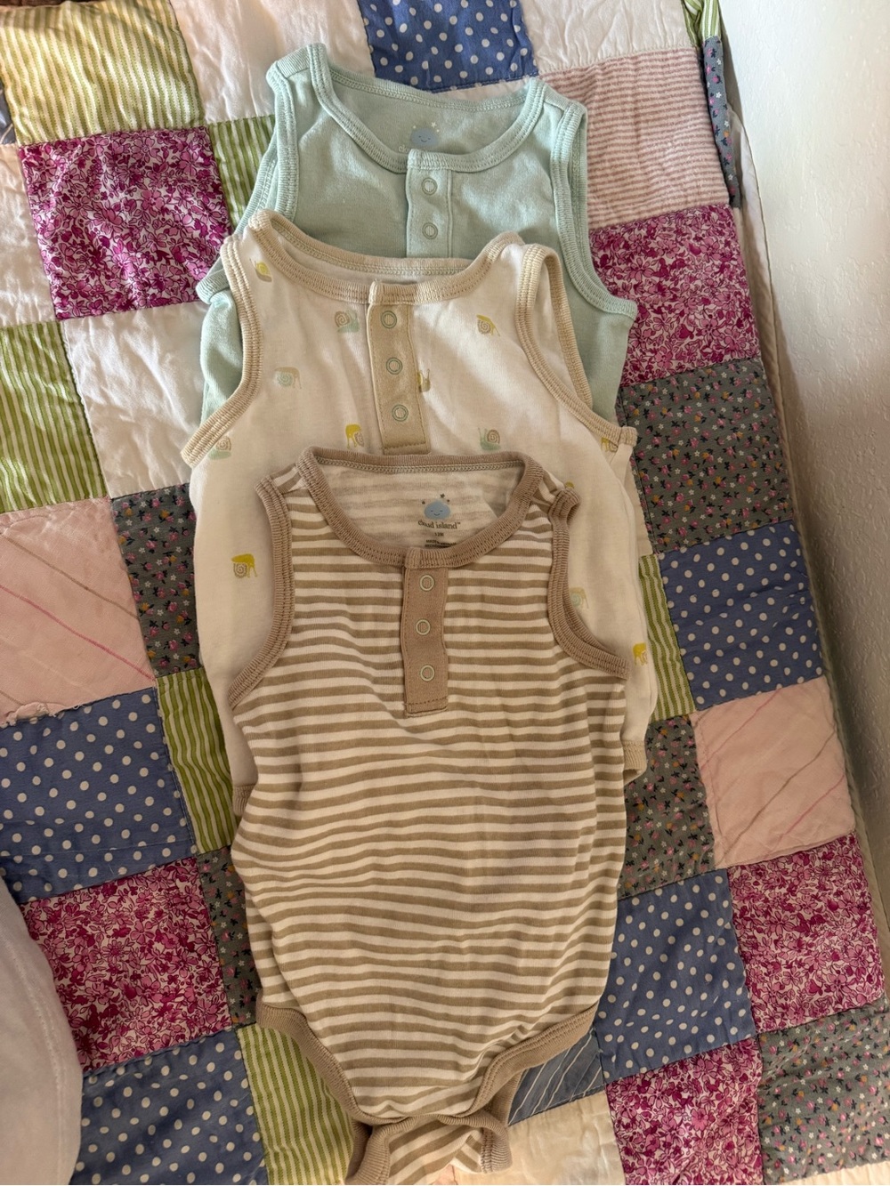 cloud island Sleeveless Bodysuit 3-Pack in Cream, Light Green & Tan Stripes